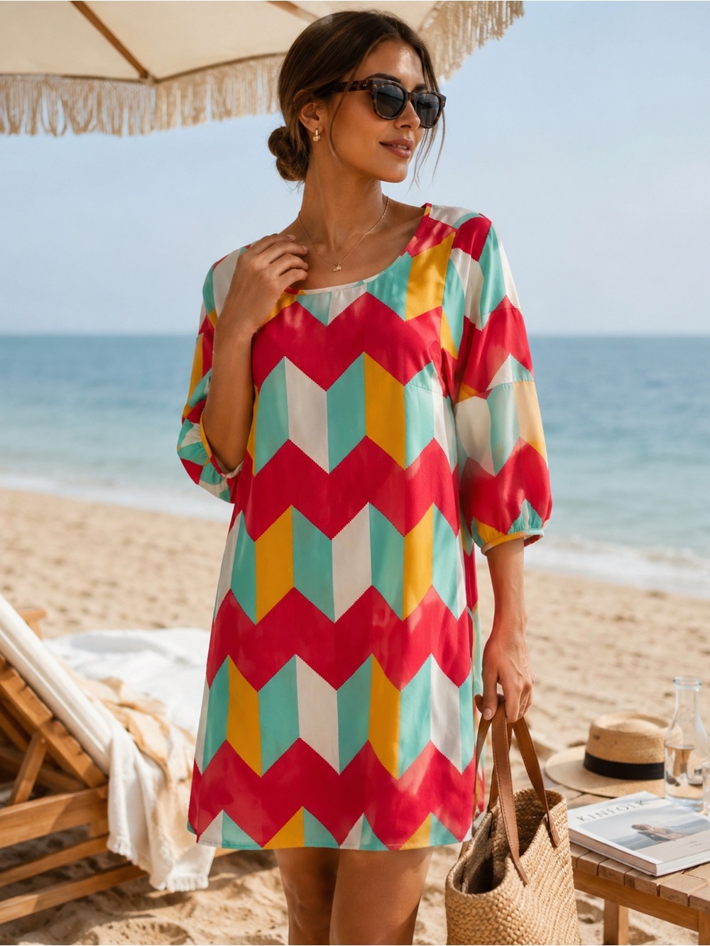 Women’s Multicolor Chevron Swim Cover-Up Dress